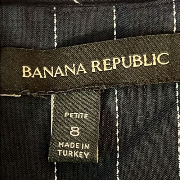 Banana Republic Navy with White Pinstripes Wide Leg Ankle Length Jumpsuit Sz 8P - Picture 13 of 14